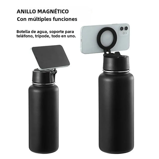 Botella de agua acero inoxidable con soporte magnético para teléfono